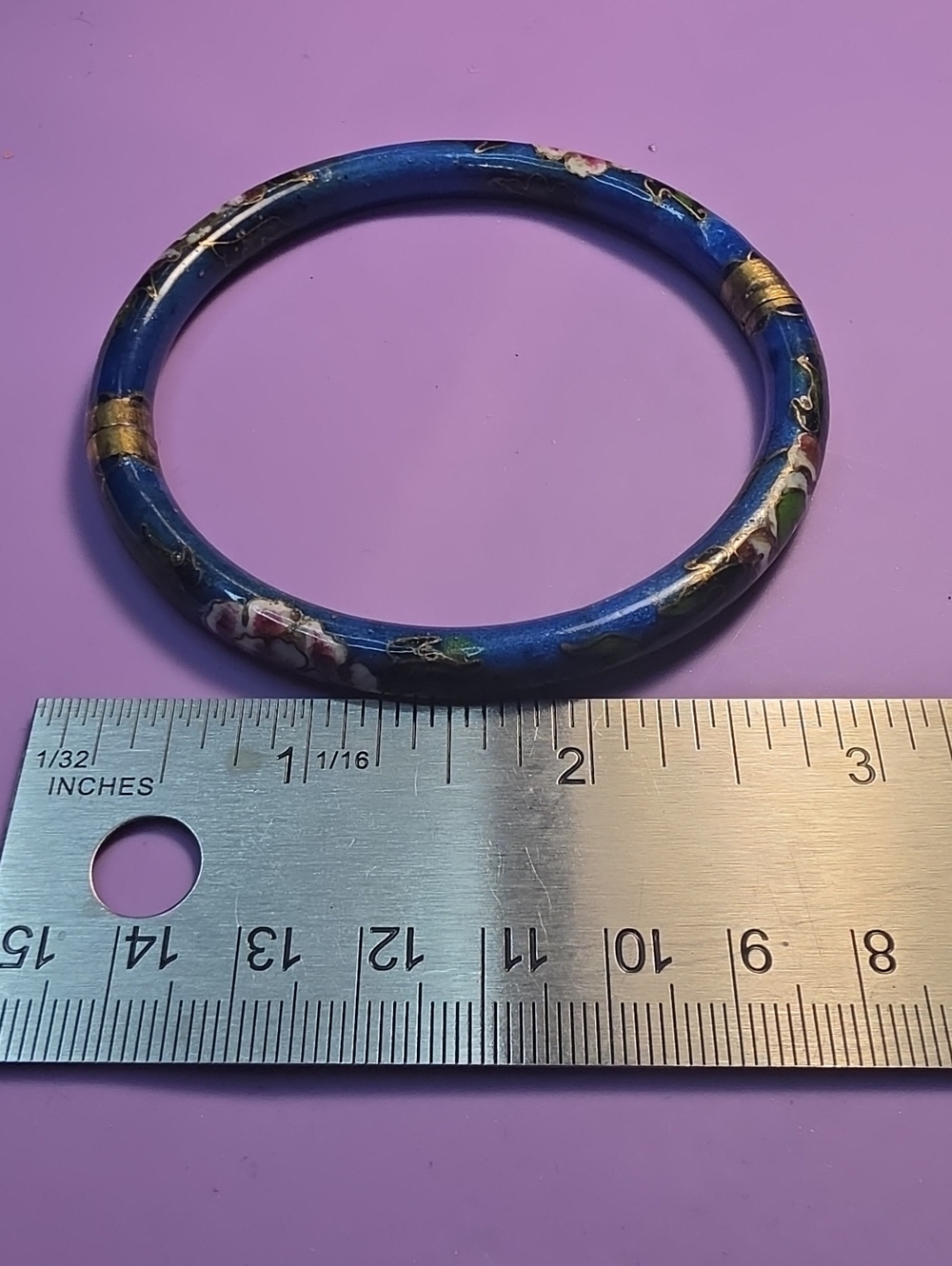 Hand-Painted Blue Cloisonné Floral Bangle Bracelet